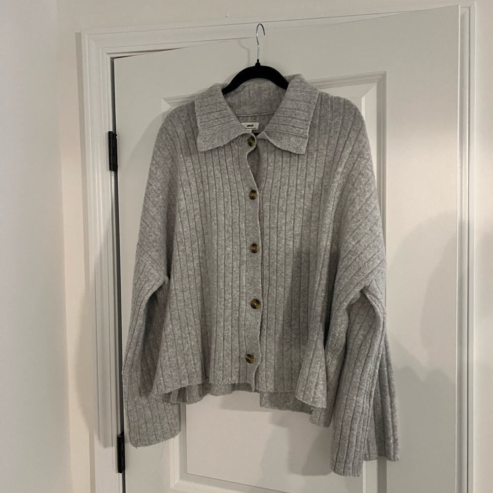 Aerie Light Gray Ribbed Cardigan